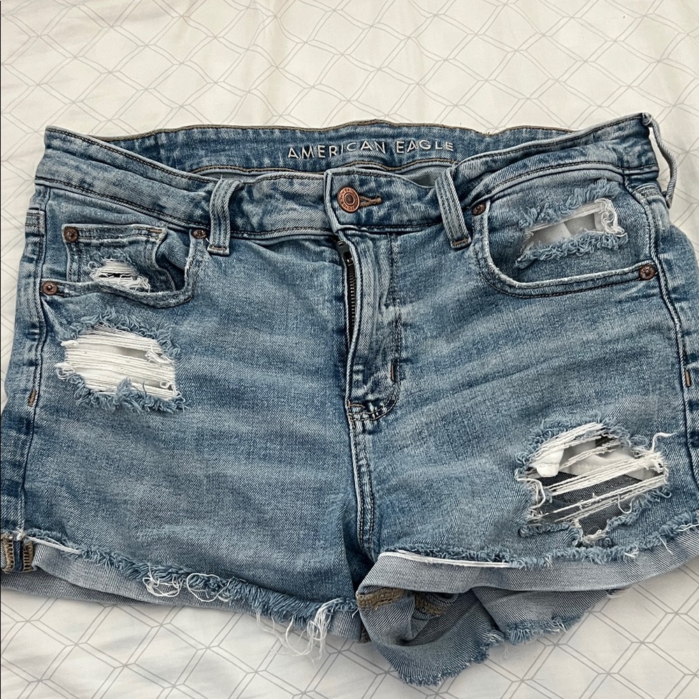 American Eagle Outfitters Women's Ripped Light Blue Jean Shorts